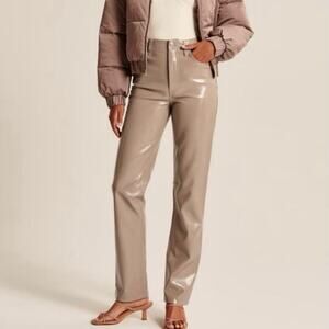 Abercrombie & Fitch 90 Straight Ultra High Rise Cream Vegan Leather Pant Size 30